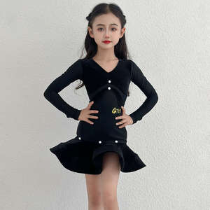 Girls' Latin Bodysuit Dress Long Sleeve Dancing <strong>Fish</strong> Bone Skirt Samba Rumba Jazz Cha Cha Dance <strong>Costume</strong> - Product Image 1