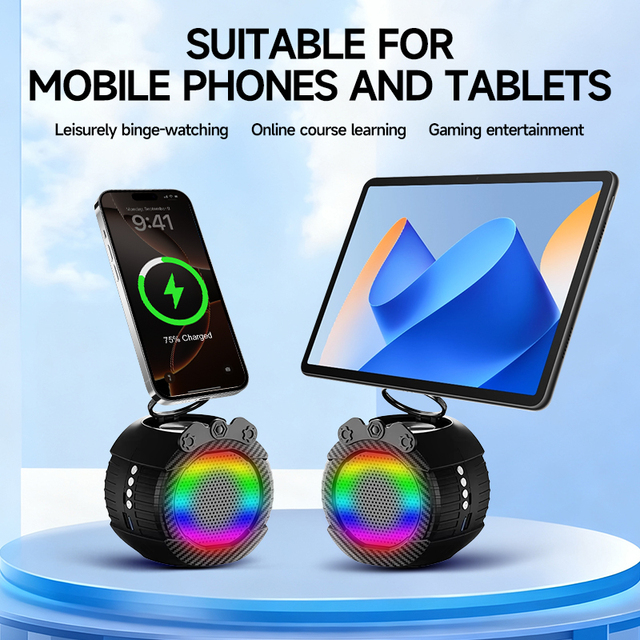 Trending Mini Adjustable Height Cell Phone Stand RGB Wireless for Speaker Anti-Slip Base HD Surround Sound for