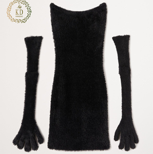 KD Knitwear Manufacturer Custom Sexy Bodycon Black Designer Fuzzy Mini Knit <strong>Dress</strong> - Product Image 5