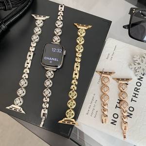 สายนาฬิกาข้อมือชุบทองลายดอกไม้สไตล์ชาแนลสำหรับแอปเปิ้ลวอทช์ 40 มม. สายโลหะแฟชั่นสุดหรู - Product Image 4