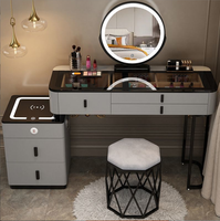 Table de Maquillage Princesse Multifonctionnelle en Bois Massif et Fer Forgé avec Recharge Sans Fil et Éclairage LED pour Chambre à Coucher – Vente en Gros