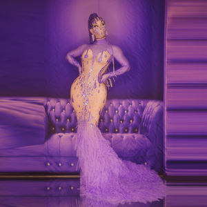 Twotwinstance — robe violette en plumes, Costume <span class=keywords><strong>de</strong></span> fête pour femmes, fête d'anniversaire, chanteur, boîte <span class=keywords><strong>de</strong></span> <span class=keywords><strong>nuit</strong></span>, Sexy, violette - Product Image 4