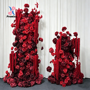 Columna Floral de Amaranto Realista de Seda Roja Borgoña de Dos Piezas para Fondo de Arco de Boda, Graduación y Día de la Madre - Product Image 1