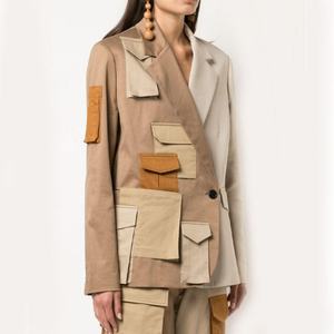 Nouvelles vestes d'automne pour femmes, vestes de costume élégantes pour le travail, vestes simples vintage surdimensionnées avec poche plaquée en lin et coton - Product Image 3