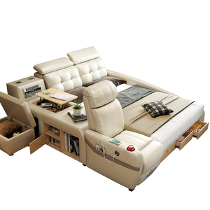 Modern Bedroom Storage Leather Bed Multifunction Massage Tatami Bed Smart Bed With USB Charge and Speaker