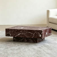 Table basse moderne en marbre rouge Rosso Levanto naturel, durable, à blocs décalés, mobilier de luxe pour salon, directement de l'usine