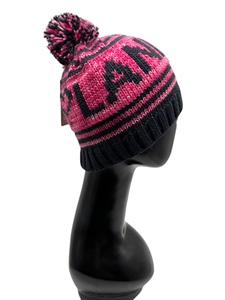Bonnet d'hiver en tricot fonctionnel de qualité supérieure, motif jacquard rayé, 100% acrylique, avec patch en cuir et silicone pour adultes - Product Image 3