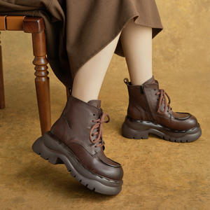 Botas de Plataforma Martin con Tacón de Cuña, Otoño Invierno, Nuevas, Hechas a Mano, de Cuero Genuino, Estilo Británico, con Cierre Lateral, Botas Cortas con Tacón de Cuña para Mujer - Product Image 2
