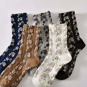 Cotton Socks Autumn Winter New Arrival Floral Over-Knee Women's Ins Single Needle Weave Socks - Product Image 1