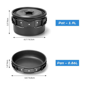 Ensemble de cuisine de <span class=keywords><strong>camping</strong></span> ultra-léger en aluminium pour 2 personnes, comprenant une casserole, une bouilloire, une poêle et un couvercle, idéal pour les pique-niques, la survie et les activités de plein air - Product Image 2