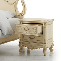 Rokoko-Bettset 3-teilig Creme-Gold Vergoldeter Massivholz-Bettrahmen mit 2 Nachttischen Queen King Cal King für Hotel-Schlafzimmer