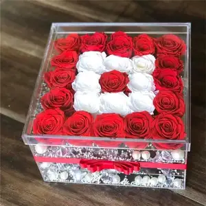 Di lusso acrilico fiore floreale box perspex 9 16 25 rose contenitore di regalo per il regalo