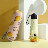 Fruitparaplu 5-voudig opvouwbare zakparaplu met zwarte coating, zonneparasol, zonnebescherming, damesparaplu, zwarte paraplu
