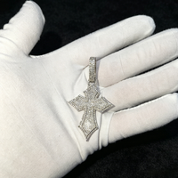 Pendentif croix superposé personnalisé en argent sterling 925, serti de moissanite certifiée GRA couleur D VVS, pour chaînes cubaines de 14 mm