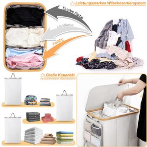 Lớn ráp tre bẩn giặt giỏ 3 ngăn với nắp cho bé tre giặt cản trở xô vải lưu trữ giỏ - Product Image 5