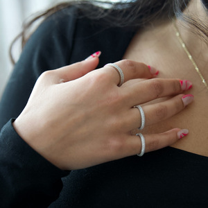 Moda Otoño e Invierno doble fila incrustaciones completas circón pareja anillos casado vida uso diario joyería fina - Product Image 6