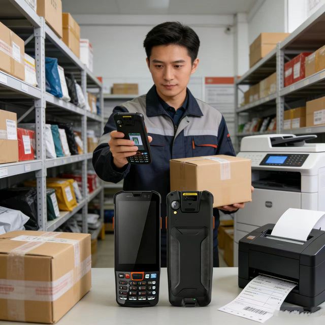 Factory 4.0'' 3GB+32GB Android 14 IP65 Small Rugged PDA Handheld with Removable Battery Keypad Barcode Scanner NFC and RFID