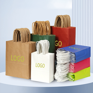 Sacs de shopping en papier kraft avec logo personnalisé, blanc et noir avec poignée, recyclé brun pour les sushis, logo personnalisé sur le sac en papier - Product Image 1
