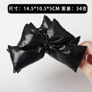 Pince à cheveux coréenne vintage en cuir PU brillant avec nœud, pour femme, élégante, grande taille - Product Image 6