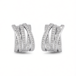 Pendientes de Oro Blanco E3264 con Cristales Geométricos y Engaste de Diamantes de Imitación, Lujosos para Uso Diario de Mujer - Product Image 1