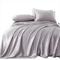 Parure de lit de luxe 4 pièces en soie de mûrier 100% tissée unie américaine 19mm/22mm/25mm (2 taies d'oreiller, 1 drap-housse, 1 drap plat) 6A