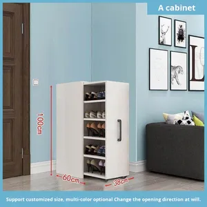 Étagère à chaussures mobile avec panneau en bambou coulissant, porte, roulettes, grande capacité - Product Image 2