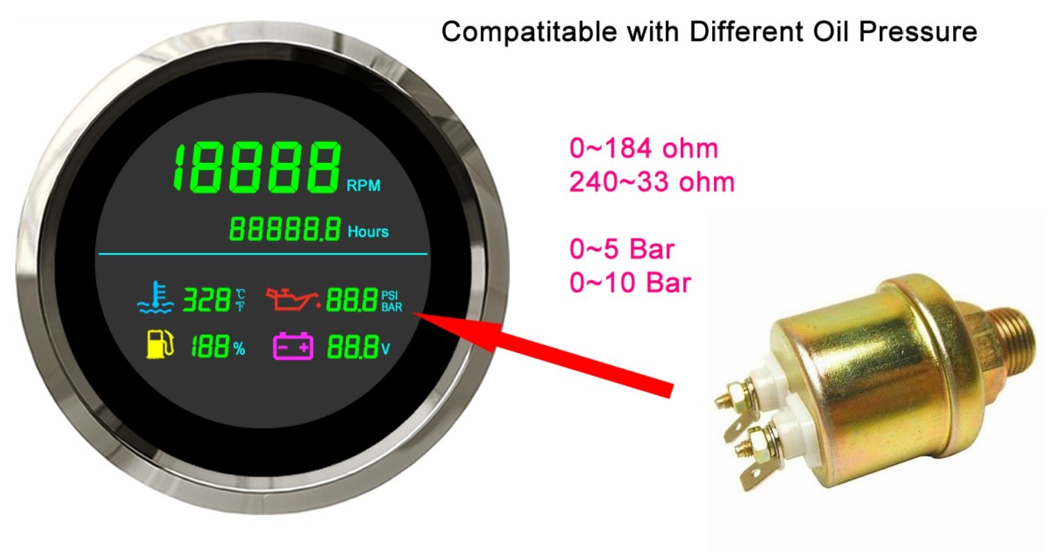 Digital Lcd Multi-Function Gauge Tachometer Hour Meter Water