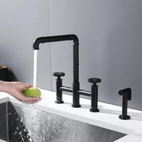 Robinet de salle de bain classique moderne de style industriel à double poignée avec douchette latérale, 3 trous, à poser sur le plan, noir