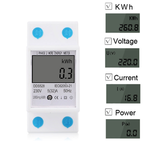 Contatore elettrico 2P Din Rail con Display A, V, P, kwh - Product Image 2