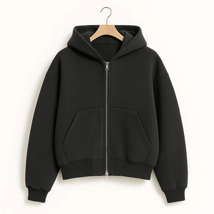 Tùy chỉnh người đàn ông bông 500gsm khoảng trống Heavyweight Fleece cắt đầy đủ Zip Up oversized hoodie với đôi Thanh TrượT Dây kéo thiết kế - Product Image 4
