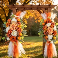 Ensemble d'arrangements floraux artificiels en soie orange chaud, style bohème, pour décoration d'arche de mariage avec herbe de la pampa et feuilles d'eucalyptus