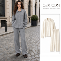 Ensemble deux pièces en maille à col mandarin pour femme, coupe ample, patchwork uni, manches longues, automne, prix de gros personnalisé ODM