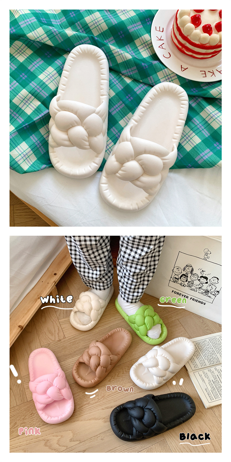 PVC Thick Soles Slippers Women Summer Woven Home Bathroom Couple Slides Sandals