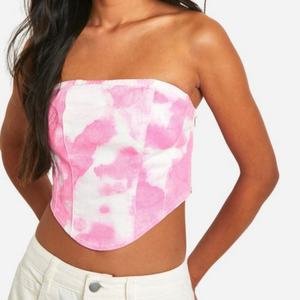 Top bandeau en jean tie-dye personnalisé avec logo, sans bretelles, court, style corset – Meilleure vente - Product Image 1