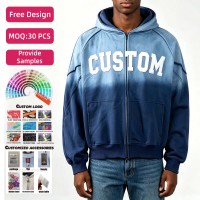 Sudadera con capucha para hombre de peso pesado, 420 g/m², 100% algodón, lavado y desgastado, estampado DTG, corte ajustado, cremallera completa, cuello redondo y puños acanalados