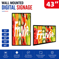 Pantalla LCD de Señalización Digital Android para Montaje en Pared de 32, 43, 50, 55 y 65 Pulgadas, OEM, para Publicidad y Menús Digitales