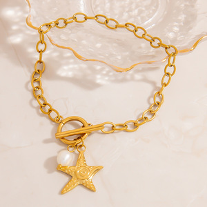 Bracelet à breloques étoile de mer en alliage de zinc plaqué or, bijoux d'été océaniques, accessoire de mode unisexe - Product Image 2