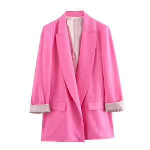 Blazer décontracté pour <span class=keywords><strong>femme</strong></span> RNSHANGER, uni, <span class=keywords><strong>col</strong></span> cranté, manches longues retroussables, chic, pour le bureau, pour les femmes d'affaires - Product Image 5
