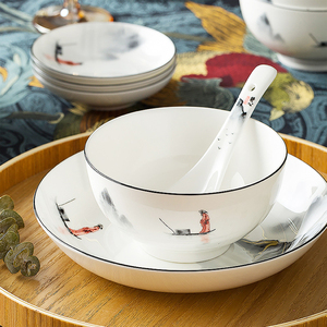 จานเซรามิกสีขาวสำหรับร้านอาหารชุดอาหารค่ำเซรามิกลายกระดูกจีน - Product Image 3