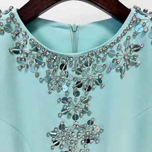 Fornitore di abiti da donna eleganti a manica lunga blu chiaro strass di lusso con paillettes abiti da sera formale abito da sera con strascico - Product Image 4