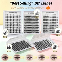 Extensions de cils individuels DIY, Cils en grappe, Colle et fixateur pour cils, Cils segmentés courbure C D, Pré-coupés, Kit de cils en grappe DIY, Marque privée