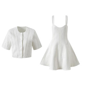 AIMEISI Tops de Manga Corta con Botones Dorados, Suéter de Punto, Falda Corta, Conjunto de Faldas, Informal, Hilo Dorado, Novedad - Product Image 6