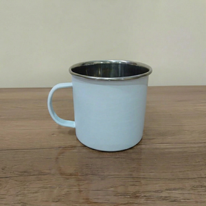 Mug en émail blanc, tasse à boire pour le camping avec poignée, logo personnalisé, tasse classique pour l'extérieur - Product Image 1