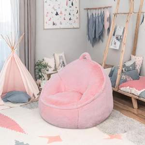 Fauteuil pouf pour filles, rose, rembourré de mousse déchiquetée, portable, en tissu velours, 3 ans+, coussin en peluche - Product Image 3