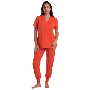 Women's V-neck Short Sleeve Scrub <b>Set</b> Moisture Wicking Knitted Hospital Uniforms For <b>Doctors</b> Nurses Split Design Comfortable - Product Image 5