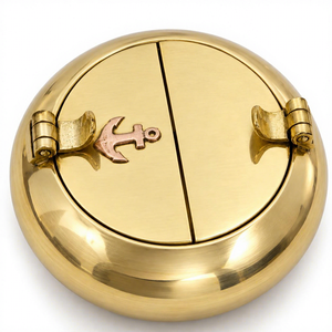 Brass Nautical <b>Ashtray</b> with Anchor Emblem Round Hinged Lid Polished Brass Finish Copper Anchor Detail Dual Hinged Cover - Product Image 5