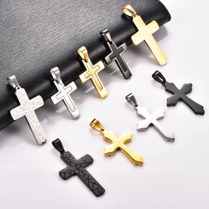 Collier pendentif croix en acier inoxydable tendance pour femmes et hommes, breloques religieuses de Christ, chaîne de prière chrétienne, bijoux en métal - Product Image 2