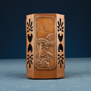 Portalápices de cobre cuadrado Huangshan, cuatro maravillas talladas, adorno para escritorio de oficina, regalo artesanal - Product Image 3