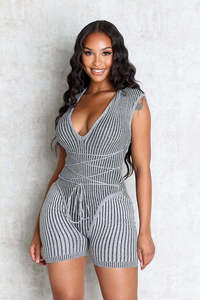 Body da <span class=keywords><strong>Donna</strong></span> alla Moda, Aderenti a Righe, <span class=keywords><strong>Sexy</strong></span>, in Maglia, con Pantaloncini, Tuta Intera Aderente, <span class=keywords><strong>Abbigliamento</strong></span> Femminile 2026 - Product Image 3