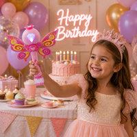 Ensemble de baguettes à bulles Princesse Diamant Papillon Rose de 10 pouces avec lumière clignotante pour les jeux en plein air et les fêtes des enfants
